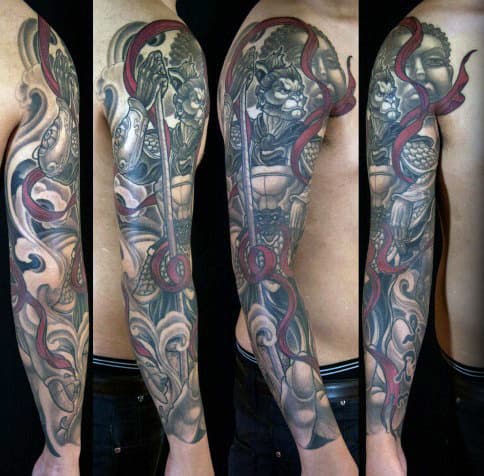 Monkey King Red Ribbon Guys Full Sleeve Tattoos