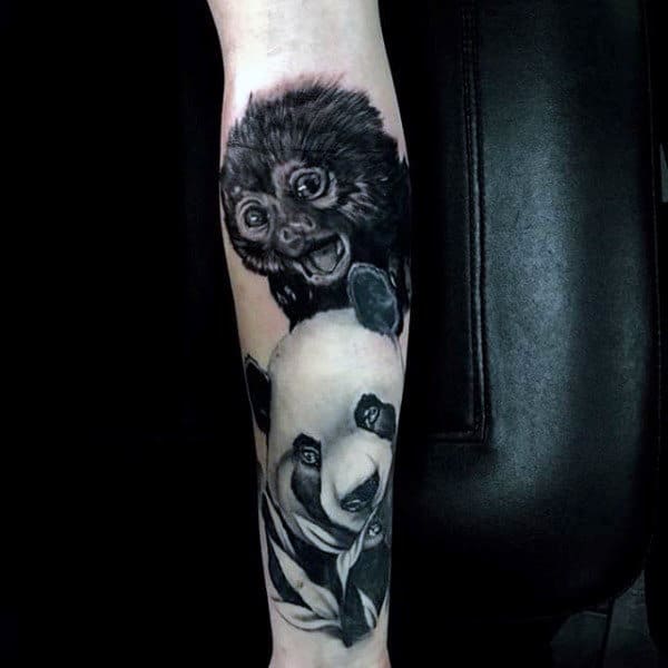 Monkey With Panda Bear Mens Forearm Tattoos