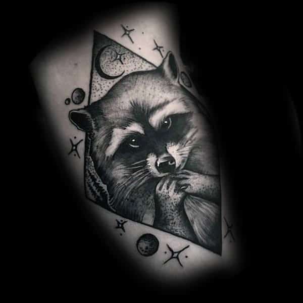 Moon And Stars Raccoon Dotwork Guys Tattoo Designs