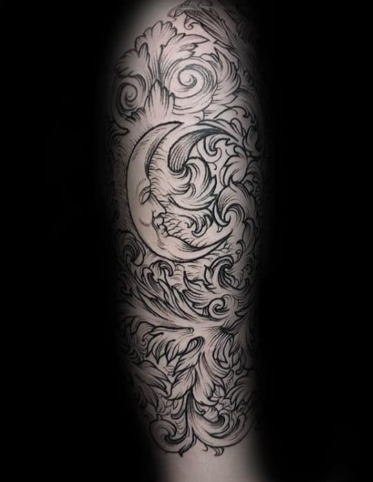 Moon Filigree Mens Sleeve Tattoos