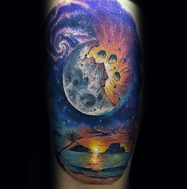 Moon Over Beach Artistic Mens Arm Tattoos