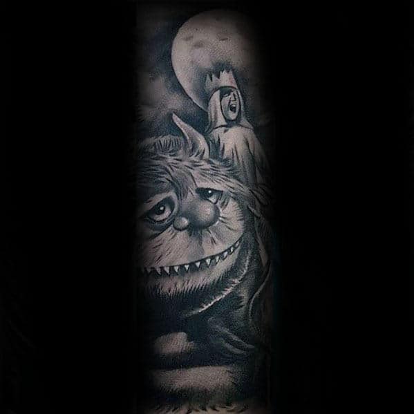 Moon Sky With Monsters Where The Wild Things Are Mens Sleeve Tattoo