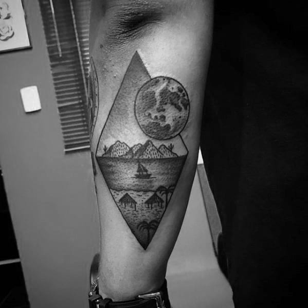 Moon With Beach Mens Small Outer Forearm Tattoos