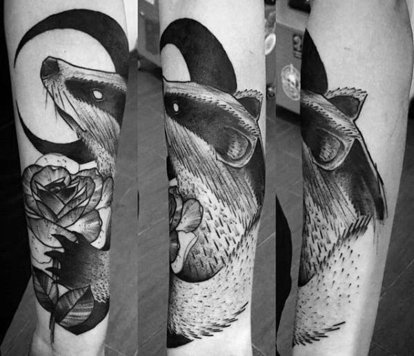 Moon With Honey Badger Mens Forearm Tattoos