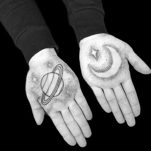 Moon With Planet Simple Hand Male Tattoo Designs