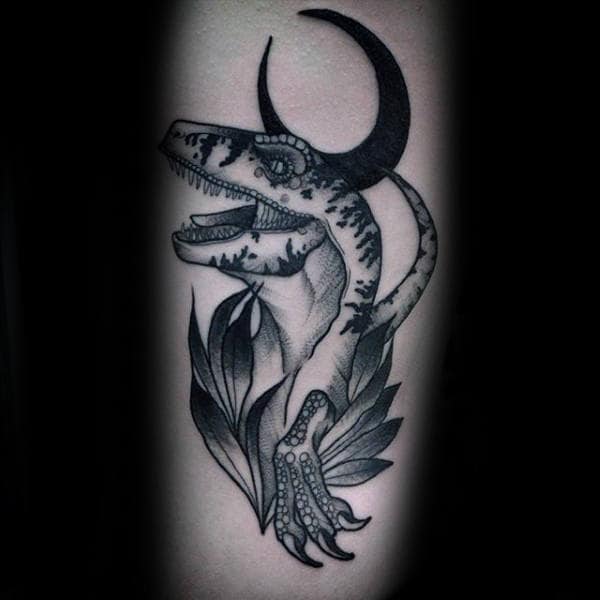 Moon With Velociraptor Guys Unique Arm Tattoos