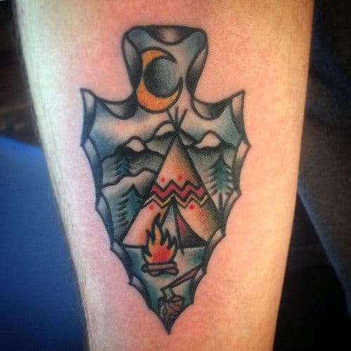 Moonlight Tenting Arrowhead Tattoo On Forearms Men