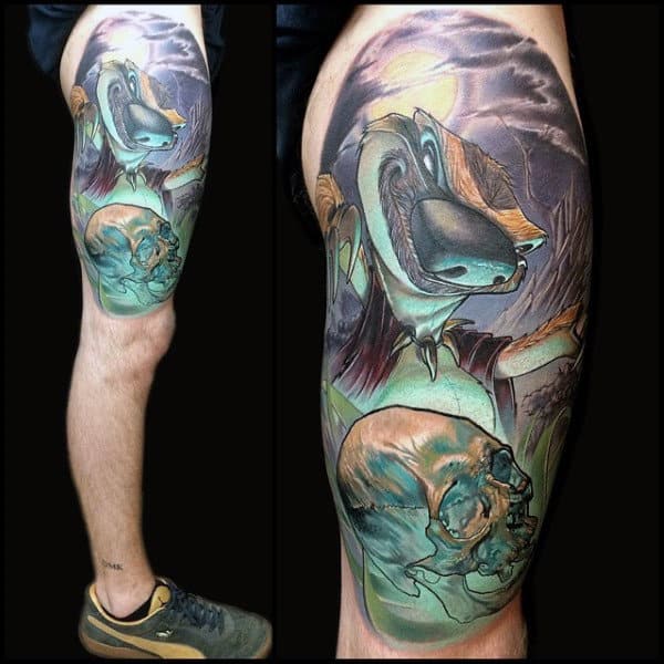 Moonlit Night New School Tattoo Male Thighs