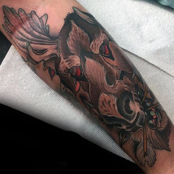 Moose With Arrows Male Forearm Tattoo