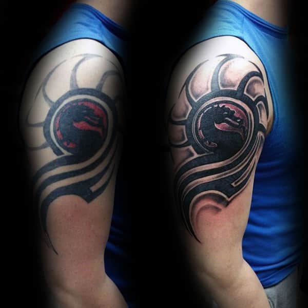 Mortal Kombat Logo Mens Upper Arm Tattoos