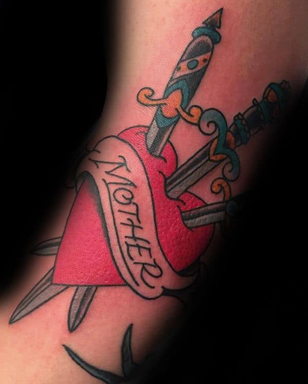 Mother Dagger Heart Male Traditional Tattoos On Arm