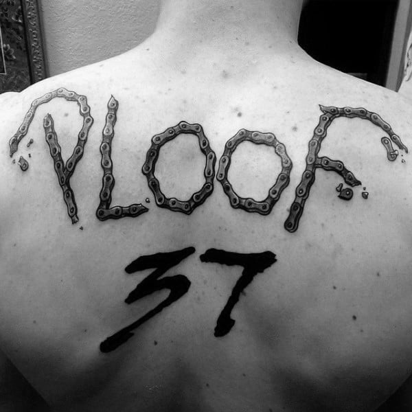 Motocross Chain Back Tattoo With Racing Number For Men