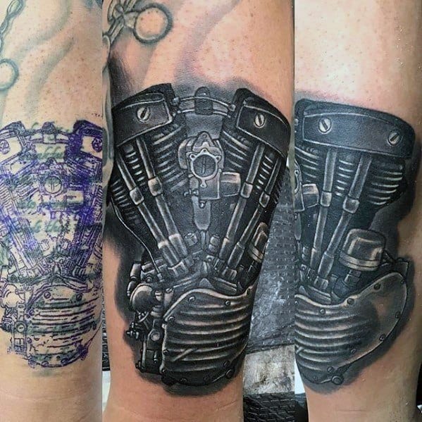 Motorcycle Engine Forearm Cover Up Tattoos For Men
