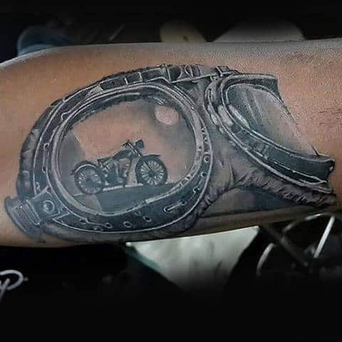 Motorcycle Riding Goggles Biker Male Tattoo On Forearm