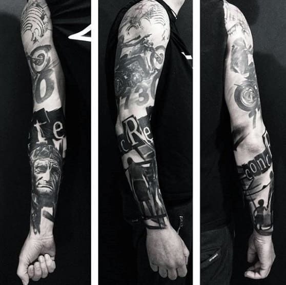 Motorcycle Themed Mens Harley Davidson Full Sleeve Tattoo