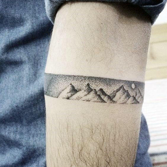Mountain Armband Pointillism Tattoo For Men