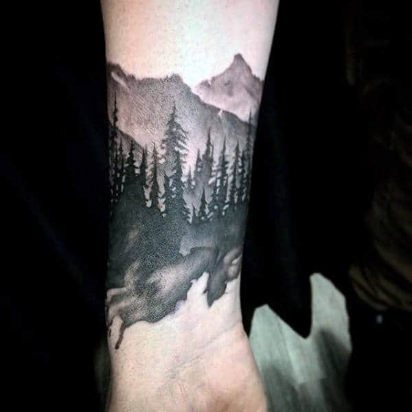 Mountain Forest Masculine Wrist Tattoo For Males