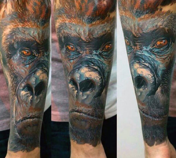 Mountain Gorilla Design Tattoo On Man Full Sleeve