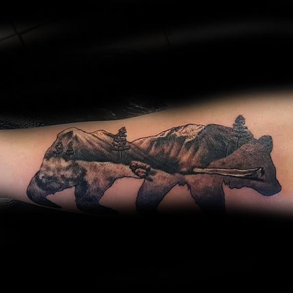 Mountain Nature Scene California Bear Mens Forearm Tattoos