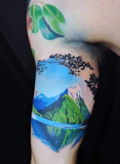 Mountain Tattoo Inspiration For Men On Bicep