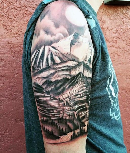 Mountain Tattoos Designs For Men On Arm Half Sleeve