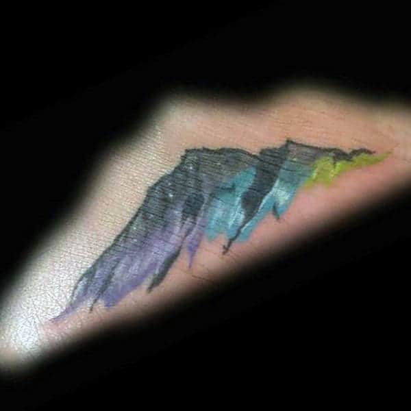 Mountain With Northern Lights Colors Tattoo Designs For Men