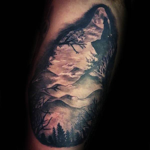 Mountains Silhouette With Trees Guys Arm Tattoos