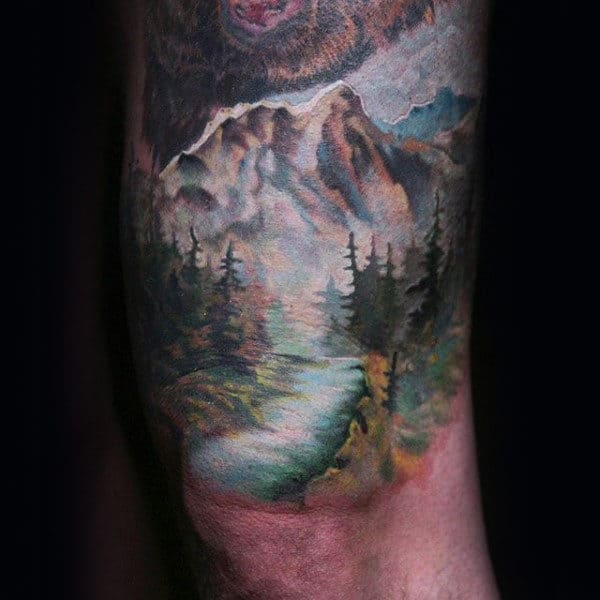 Mountains Tree Sleeve Mens Tattos