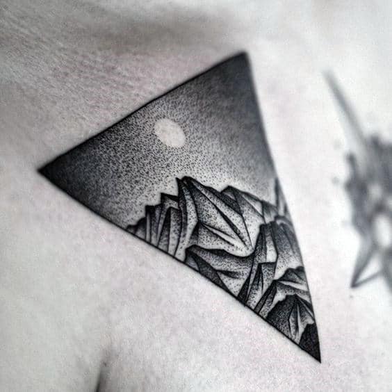 Mountains Triangle Mens Small Pointillism Chest Tattoo