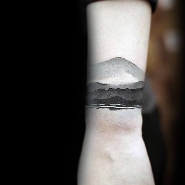 Mountains Watercolor Black And Grey Male Small Unique Wrist Tattoo Ideas