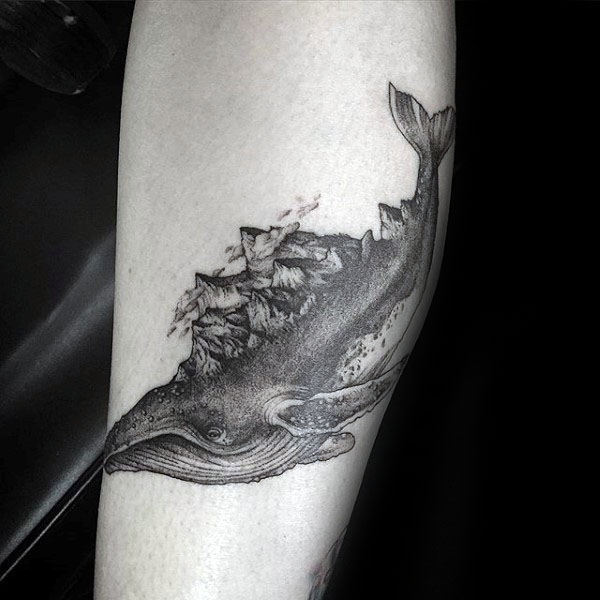 Mountains Whale Mens Forearm Tatoos