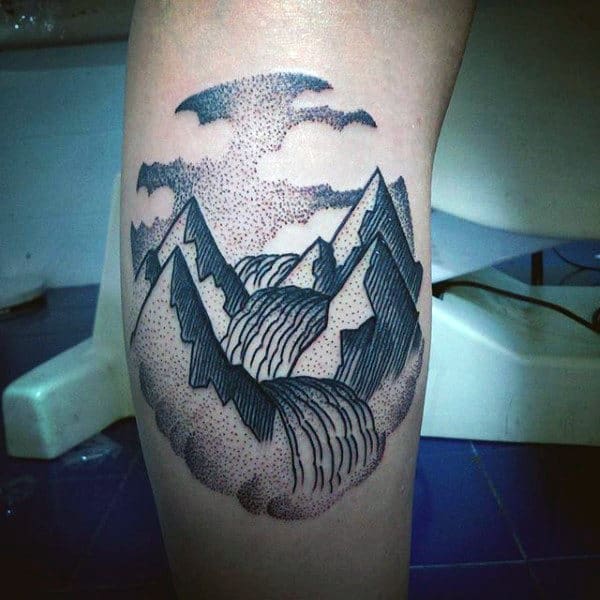 Mountains With River Line Tattoos Ideas For Guys On Arm