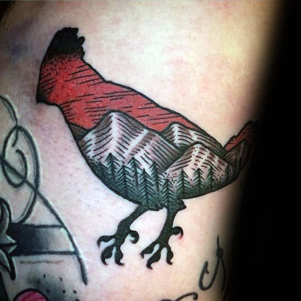 Mountains With Trees Cardinal Mens Arm Tattoo