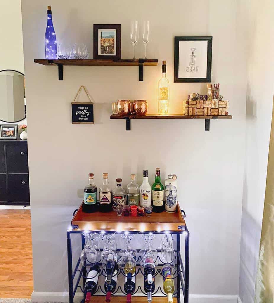 steel bar cart wood shelves