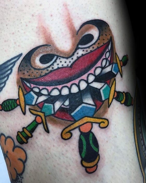 Mouth With Daggers Traditional Old School Small Circus Male Tattoos