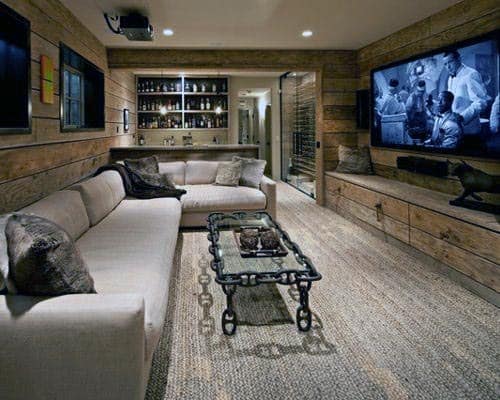 Movie Room Rustic Basement Ideas