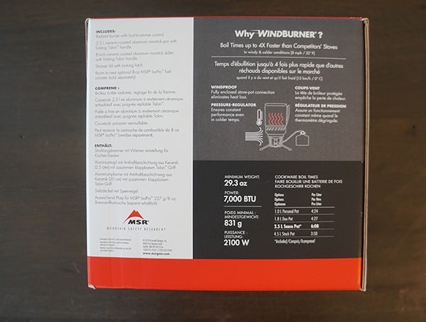 Msr Windburner Stove System Combo Side Of Box