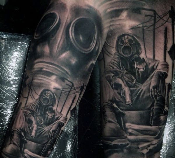 Mua Gas Mask Tattoo On Man With Doomsday Theme