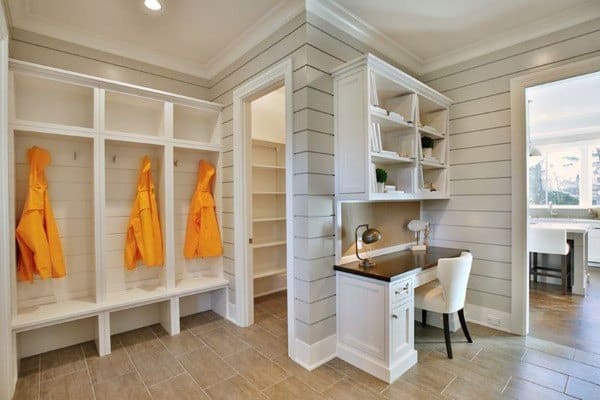 large mudroom with hooks for jackets