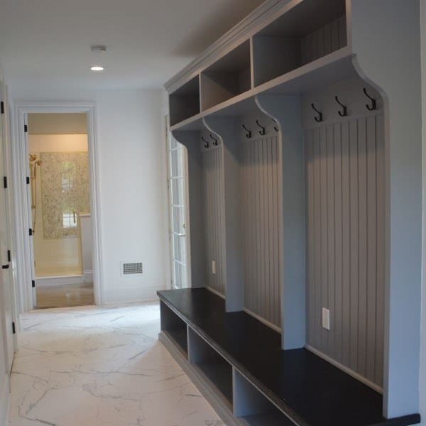 gray storage cabinet narrow modern mudroom