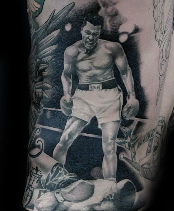 Muhammad Ali Guys Rib Cage Side Tattoos