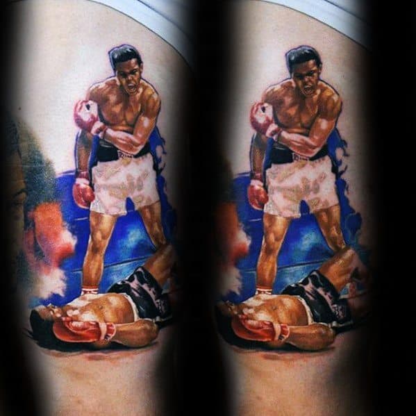 Muhammad Ali Guys Thigh Tattoo Designs