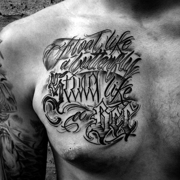 Muhammad Ali Quote Float Like A Butterfly Sting Like A Bee Male Tattoo Ideas On Upper Chest