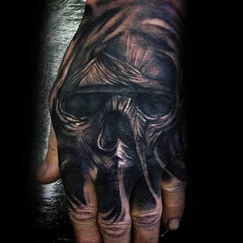 Mummy Skull Mens Hand Tattoo