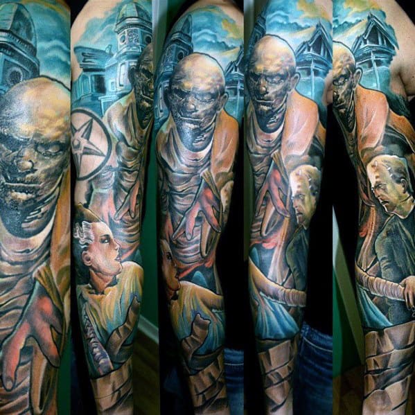 Mummy Themed Guys Full Sleeve Tattoo Designs
