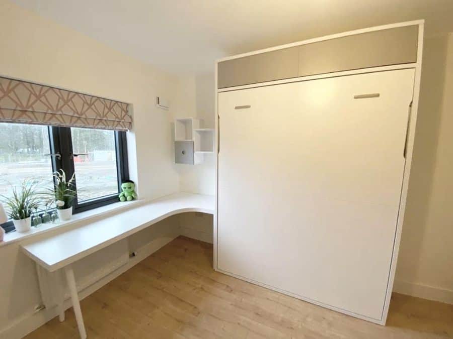 hidden murphy bed white desk spare room