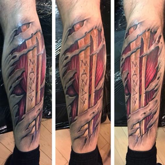 Muscle With Leg Bone Mens Leg Tattoo Ideas