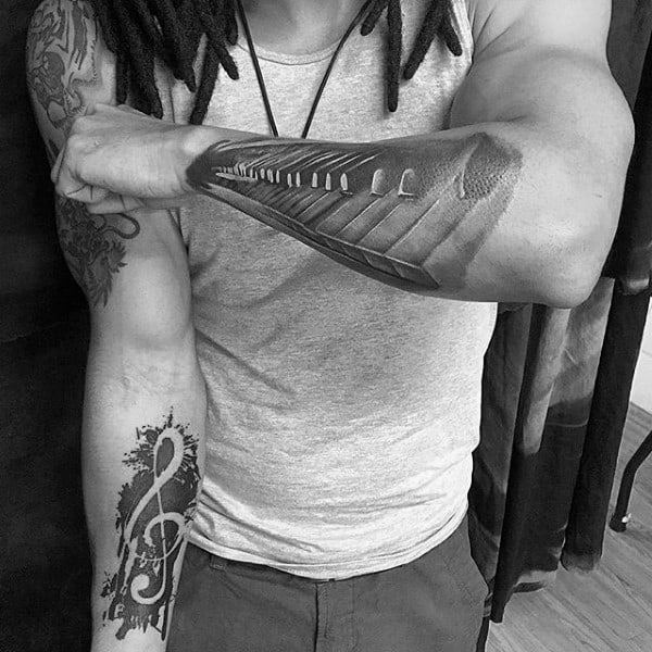 Music Mens Outer Forearm Piano Key Tattoo Design