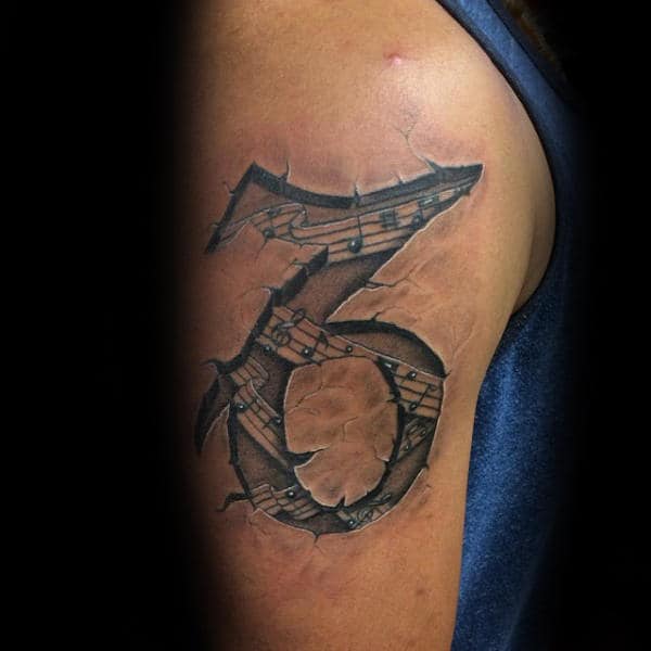 Music Note Inside Capricorn Sign Mens Upper Arm 3d Tattoos