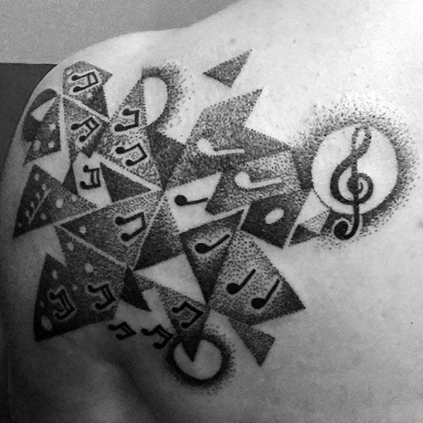 Music Note Pointillism Mens Shoulder Tattoos